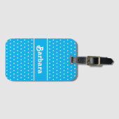名前をカスタムする水玉模様ブルー&ホワイト ラゲッジタグ (正面横)