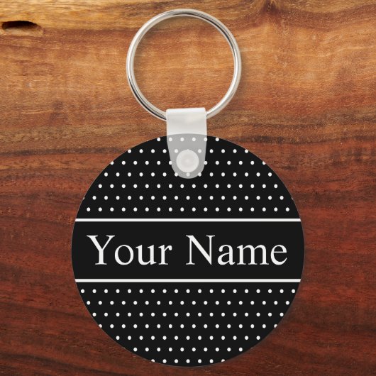 名前をカスタムする水玉模様白黒キーチェーン キーホルダー (正面)
