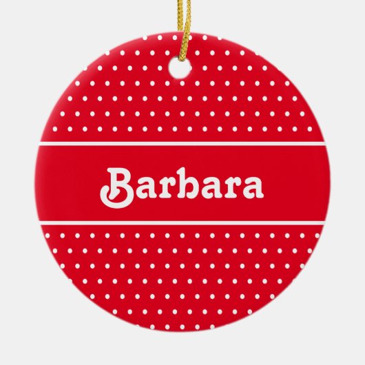 名前をカスタムする水玉模様 赤と白 セラミックオーナメント (正面)