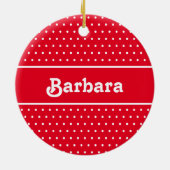 名前をカスタムする水玉模様 赤と白 セラミックオーナメント (裏面)