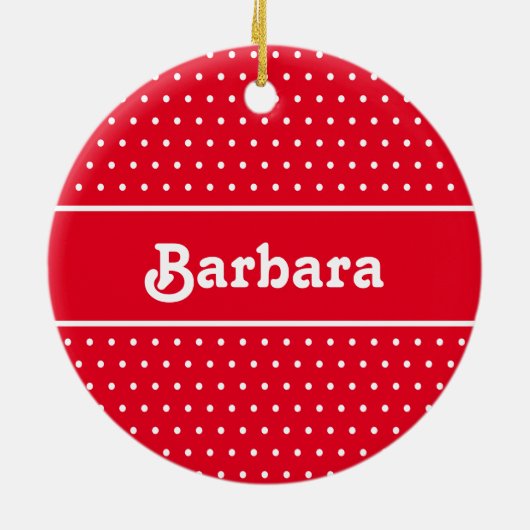 名前をカスタムする水玉模様 赤と白 セラミックオーナメント (裏面)