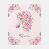 名前をカスタムする水素朴色フローラユニコーンガールズ フリースブランケット (正面)