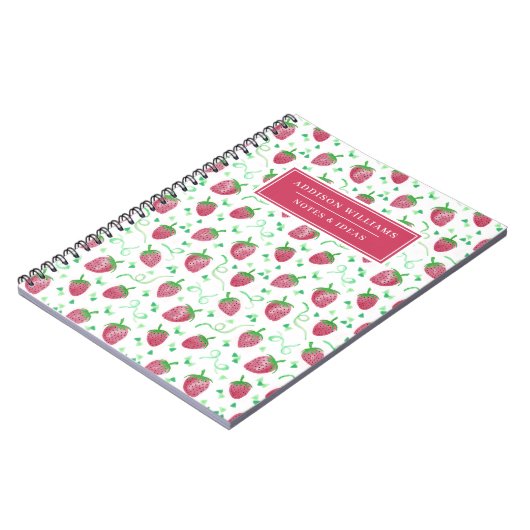 名前をカスタムする水色いちご柄 ノートブック (左側)