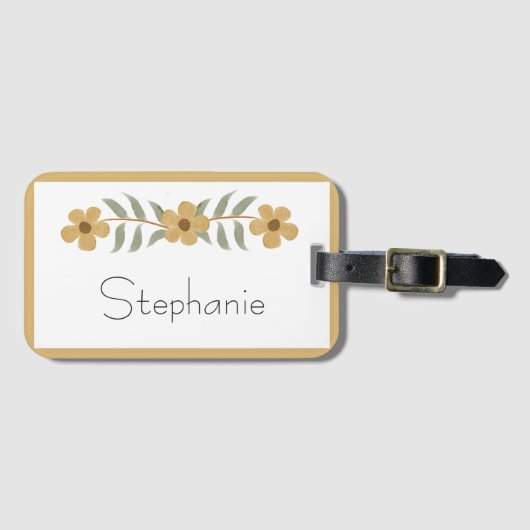 名前をカスタムする水色シンプルフローラモダン ラゲッジタグ (正面横)