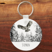 名前をカスタムする水色打撃狩りフクロウ キーホルダー (正面)