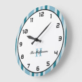 名前をカスタムする沿岸スタイルラウンドウォールクロックストライプ ラージ壁時計 (傾斜)