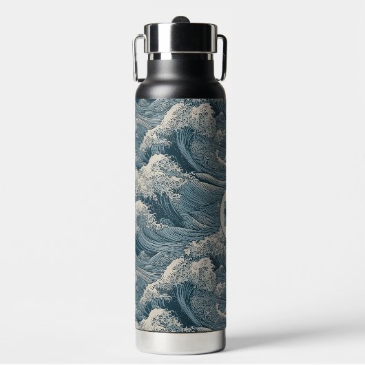 名前をカスタムする波模様 ウォーターボトル (正面)