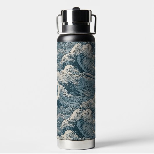 名前をカスタムする波模様 ウォーターボトル (背面)