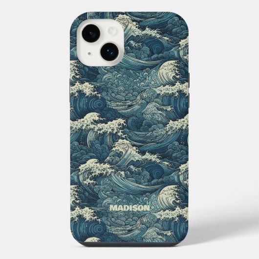 名前をカスタムする波模様 iPhoneケース (裏面)