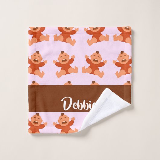 名前をカスタムする泣き叫びベビーオンピンク ウォッシュタオル (ウォッシュタオル)