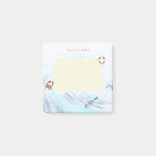 名前をカスタムする海テーマカニ救命ボトル ポストイット (正面)