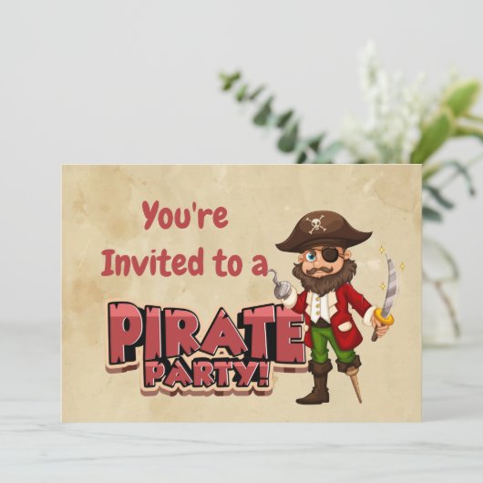 名前をカスタムする海賊誕生日パーティーの招待状 招待状 (スタンド正面)