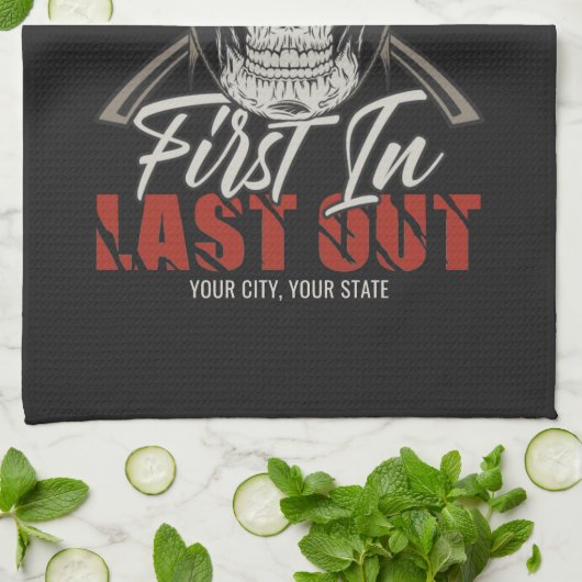 名前をカスタムする消防士がファイアマンを出し始める キッチンタオル (折り畳み)