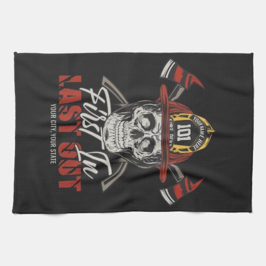 名前をカスタムする消防士がファイアマンを出し始める キッチンタオル (横)