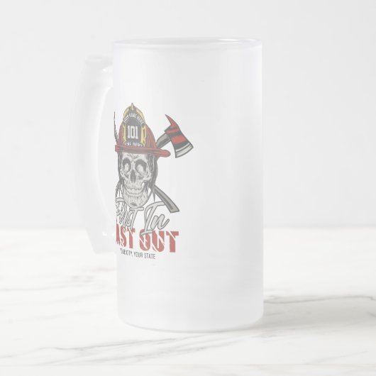 名前をカスタムする消防士がファイアマンを出し始める フロストグラスビールジョッキ (正面左)