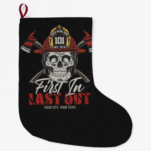 名前をカスタムする消防士がファイアマンを出し始める ラージクリスマスストッキング (正面)