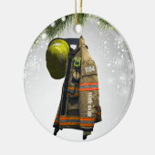 名前をカスタムする消防士ギフト火災と救助レッドc セラミックオーナメント (左)