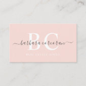 名前をカスタムする淡い色のパステルピンクホワイトブラックモノグラム 名刺 (正面)