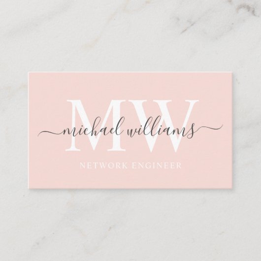 名前をカスタムする淡い色のパステルピンクホワイトブラックモノグラム 名刺 (正面)