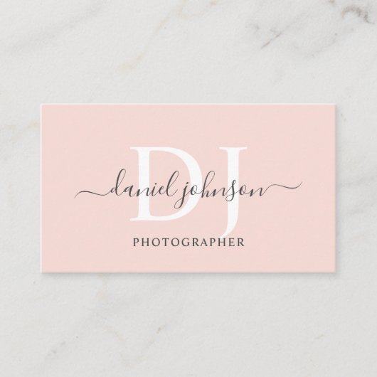 名前をカスタムする淡い色のピーチピンクホワイトブラックモノグラム 名刺 (正面)