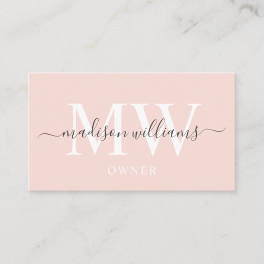 名前をカスタムする淡い色のピーチピンクホワイトブラックモノグラム 名刺 (正面)