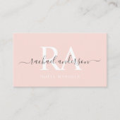 名前をカスタムする淡い色のピーチピンクホワイトブラックモノグラム 名刺 (正面)