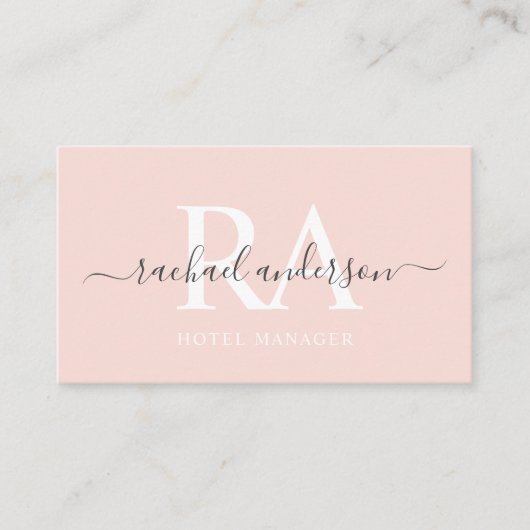 名前をカスタムする淡い色のピーチピンクホワイトブラックモノグラム 名刺 (正面)