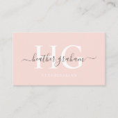 名前をカスタムする淡い色のピーチピンクホワイトブラックモノグラム 名刺 (正面)