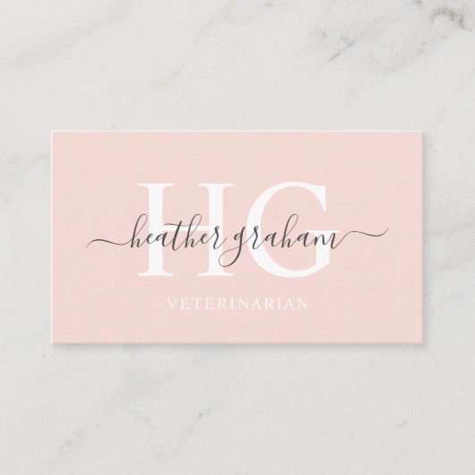 名前をカスタムする淡い色のピーチピンクホワイトブラックモノグラム 名刺 (正面)