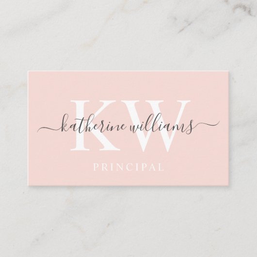 名前をカスタムする淡い色のピーチピンクホワイトブラックモノグラム 名刺 (正面)