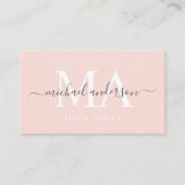 名前をカスタムする淡い色のピーチピンクホワイトブラックモノグラム 名刺 (正面)