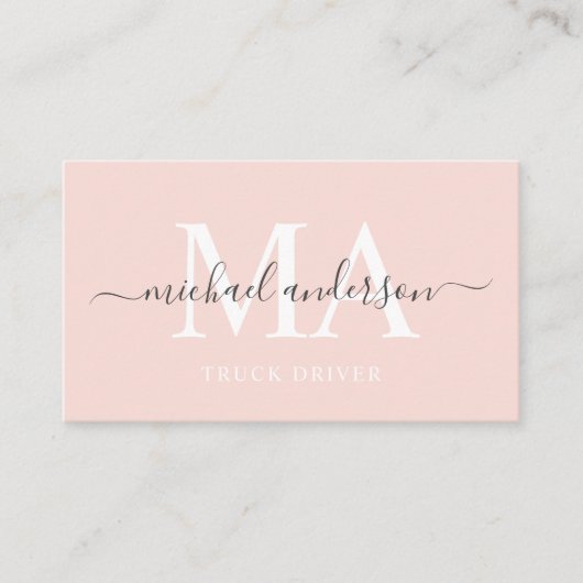 名前をカスタムする淡い色のピーチピンクホワイトブラックモノグラム 名刺 (正面)
