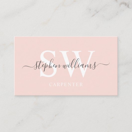 名前をカスタムする淡い色のピーチピンクホワイトブラックモノグラム 名刺 (正面)