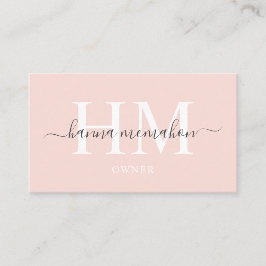 名前をカスタムする淡い色のピーチピンクホワイトブラックモノグラム 名刺 (正面)