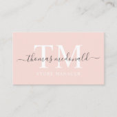 名前をカスタムする淡い色のピーチピンクホワイトブラックモノグラム 名刺 (正面)