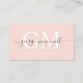 名前をカスタムする淡い色のピーチピンクホワイトブラックモノグラム 名刺 (正面)