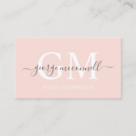 名前をカスタムする淡い色のピーチピンクホワイトブラックモノグラム 名刺 (正面)