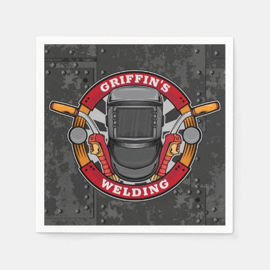 名前をカスタムする溶接機金属加工機溶接店 スタンダードカクテルナプキン (正面)
