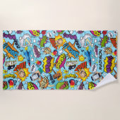 名前をカスタムする漫画パターン ビーチタオル (正面)