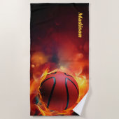 名前をカスタムする火照りバスケットボール ビーチタオル (正面)