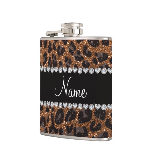 名前をカスタムする焼き金ゴールドグリッターヒョウの紋章 フラスク (左)