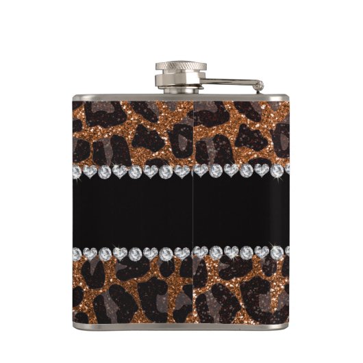 名前をカスタムする焼き金ゴールドグリッターヒョウの紋章 フラスク (裏面)