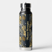 名前をカスタムする熱帯の葉と花パターン ウォーターボトル (右面)