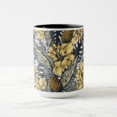 名前をカスタムする熱帯の葉と花パターン マグカップ (中央)