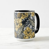 名前をカスタムする熱帯の葉と花パターン マグカップ (正面右)