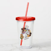 名前をカスタムする熱帯ユニコーン アクリルタンブラー (裏面)