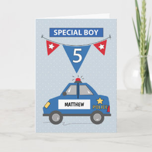 名前をカスタムする特別少年第5誕生日警察車 カード