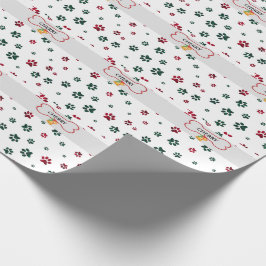 名前をカスタムする犬の足跡と骨 ラッピングペーパー