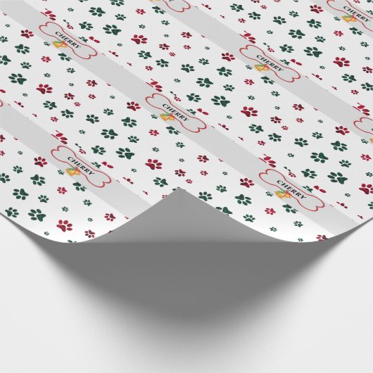 名前をカスタムする犬の足跡と骨 ラッピングペーパー (角)