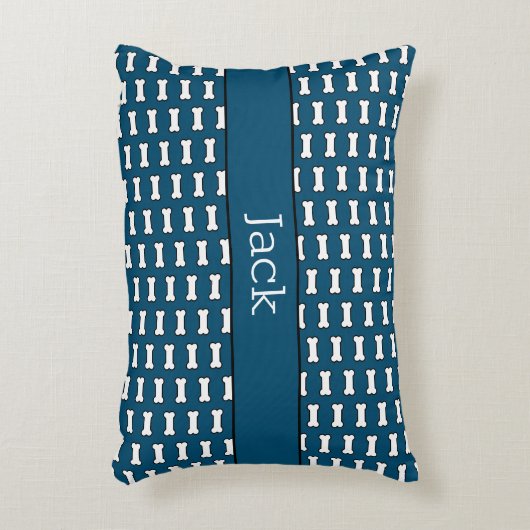 名前をカスタムする犬の骨パターン アクセントクッション (正面(垂直))